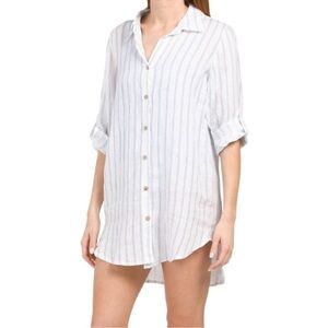 ROSEMARINE Linen Striped Button-Down Shirt Dress / Cover-up